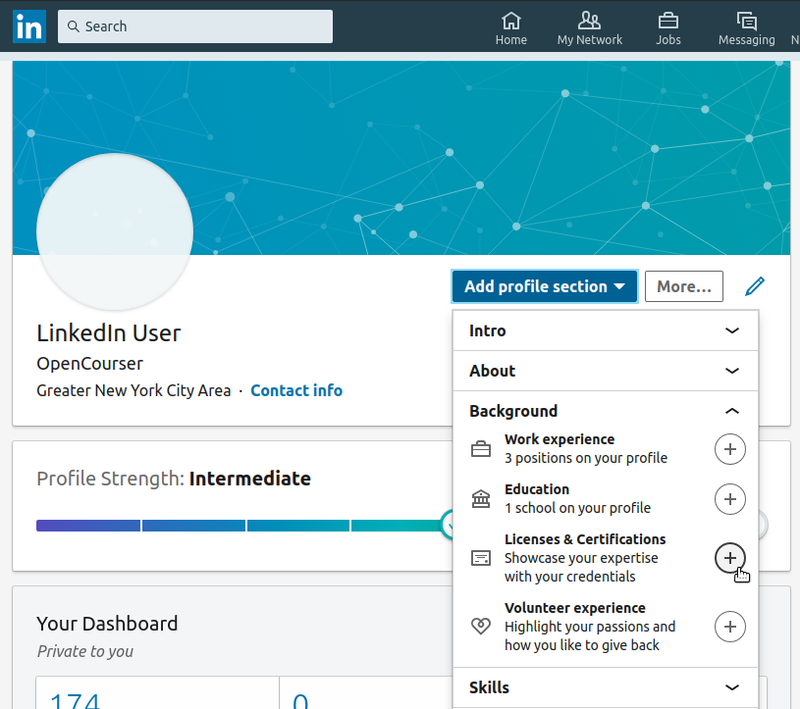 how to add coursera certificates to linkedin profile